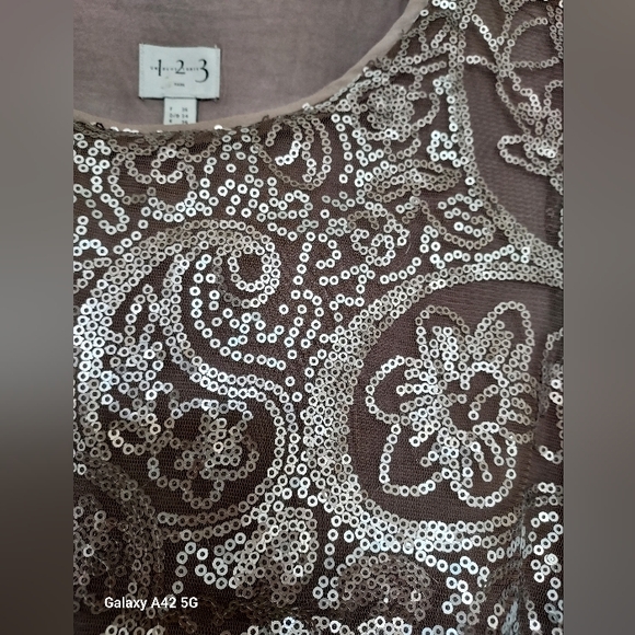 1.2.3. Paris Taupe Sequin Paisley Dress | 4 - Picture 9 of 14